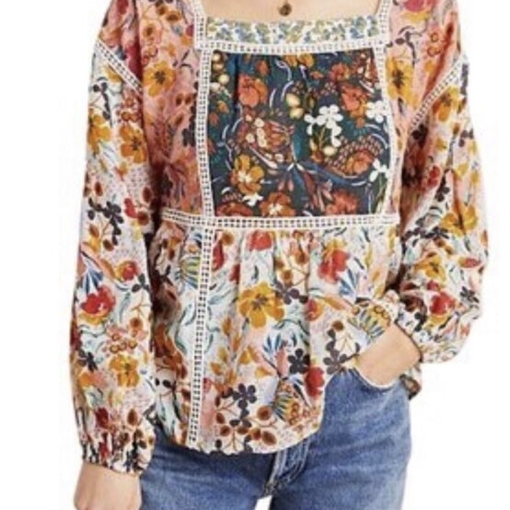 Maeve Cream Peplum Blouse with Puff Sleeves